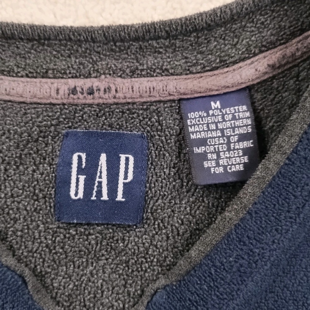 Vintage 90s GAP Fleece Pullover V-Neck Sweatshirt Men's Med Blue Retro Outdoor - Picture 3 of 8